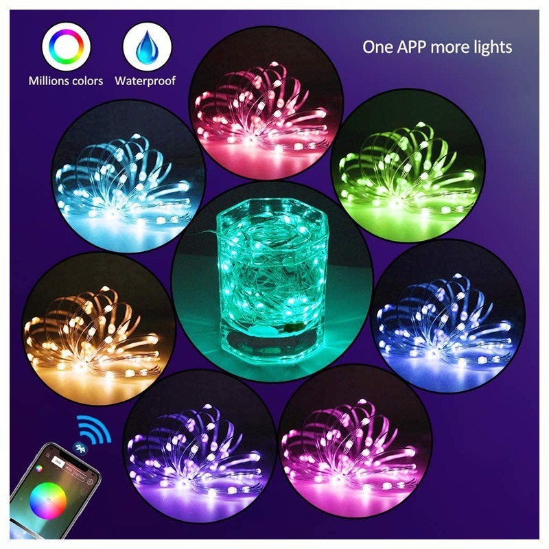 Guirlande lumineuse en fil de cuivre avec apllication pour smartphone
