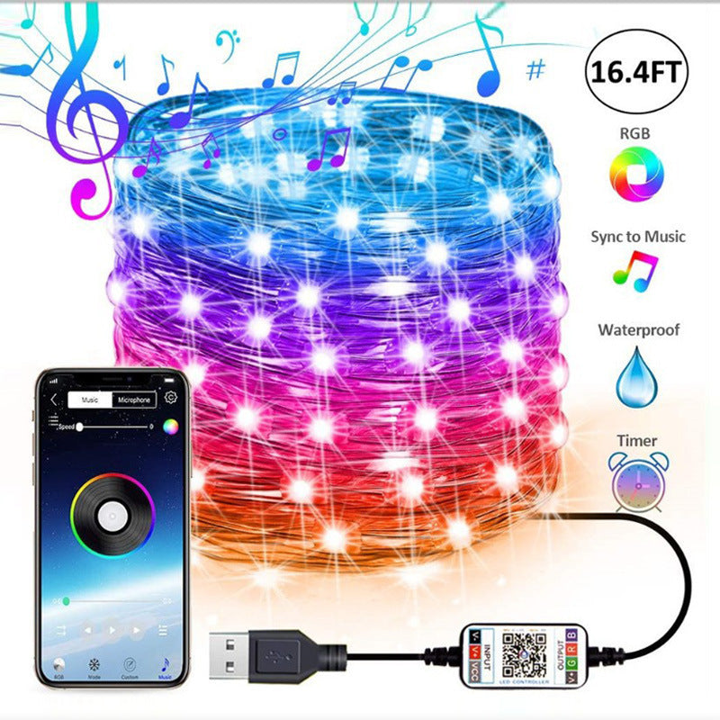 Guirlande lumineuse en fil de cuivre avec apllication pour smartphone