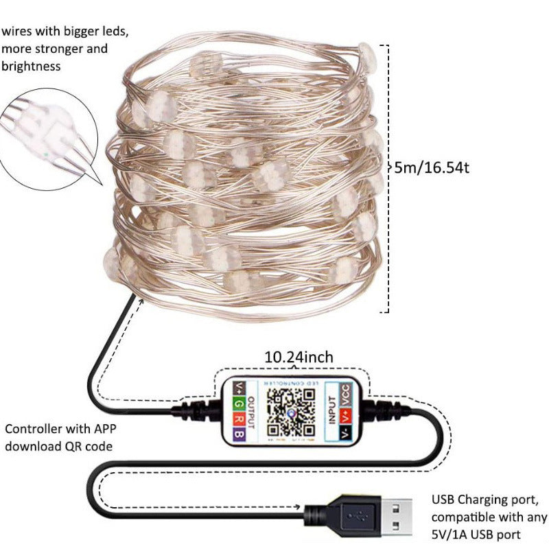 Guirlande lumineuse en fil de cuivre avec apllication pour smartphone